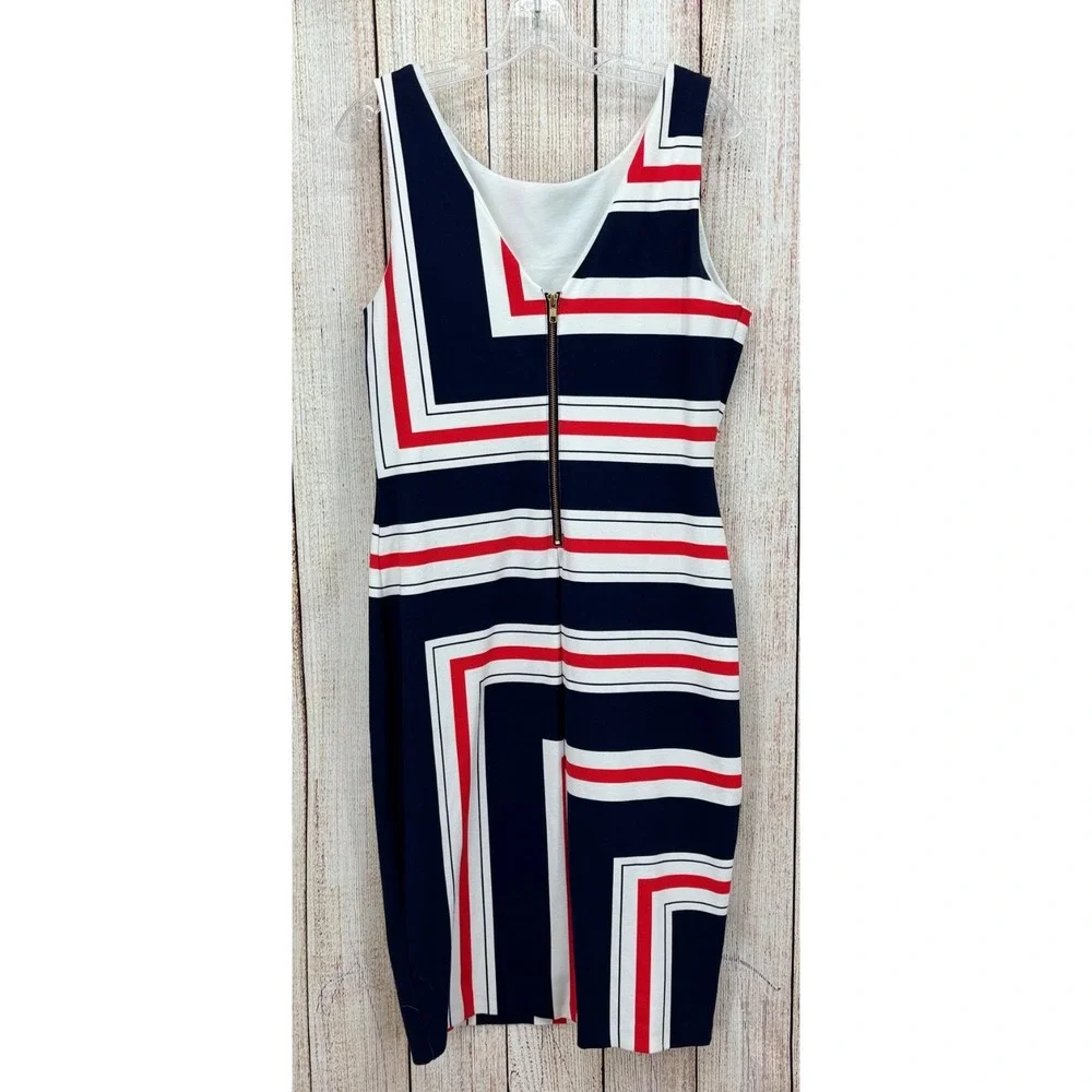 Daniel Cremieux Ella Harvest Moon Sheath Dress Size Large‎ Navy Cherry Geometric